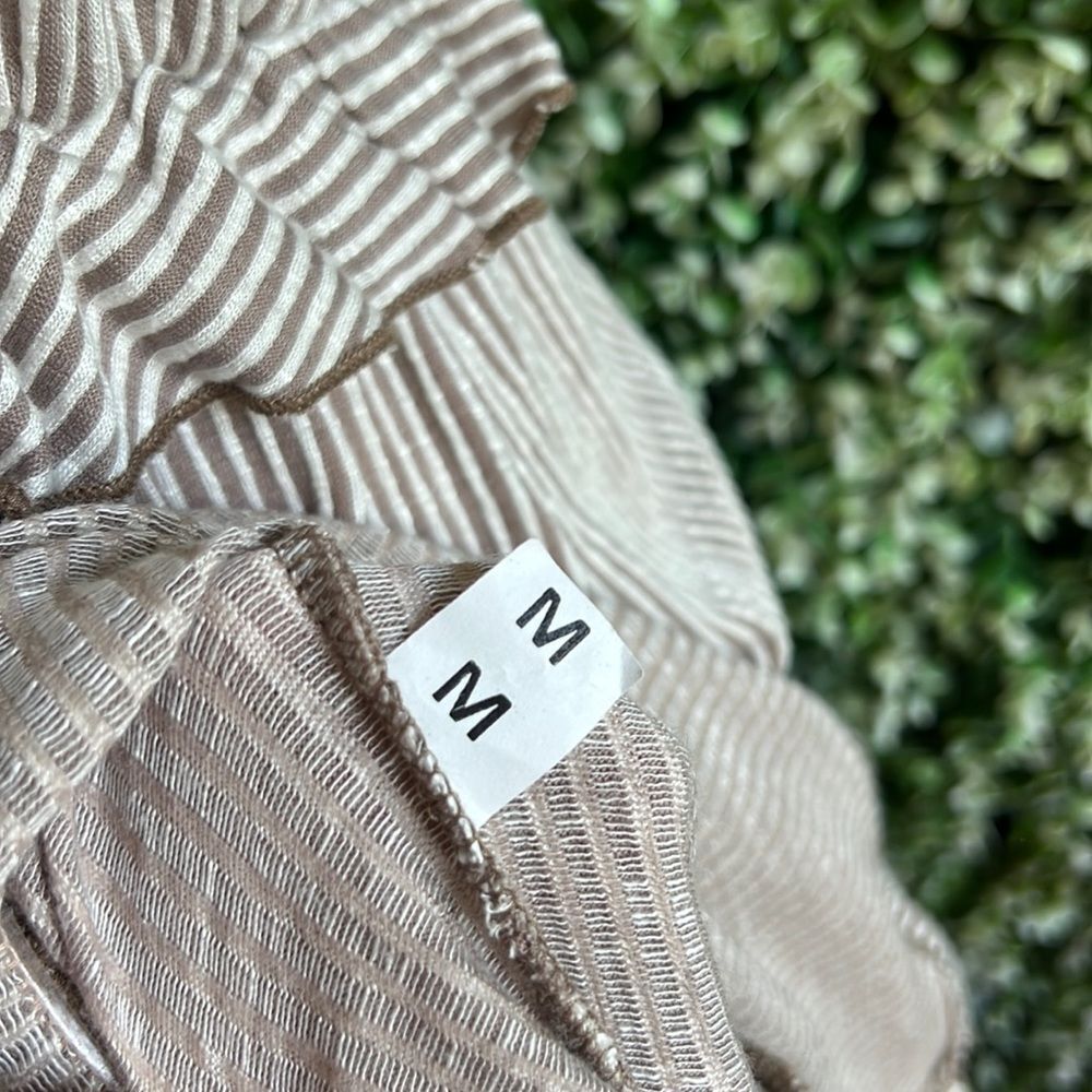 Caution To The Wind Neutral Stripe Ruffle Accent V-Neck Maxi Dress - Picture 10 of 11